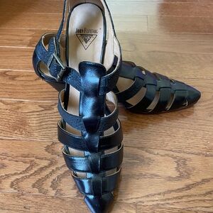 John Fluevog Black Strappy Heels